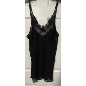 Dentelle Vtg Black Frost Plus Size 1X Sheer‎ Lace Trim Babydoll Chemise Nightie